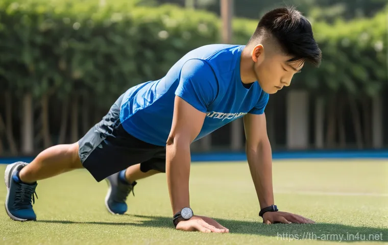 육군 ROTC 준비 방법 - **A determined young Thai Ror Dor (Reserve Officer Training Corps) student performing push-ups on a ...