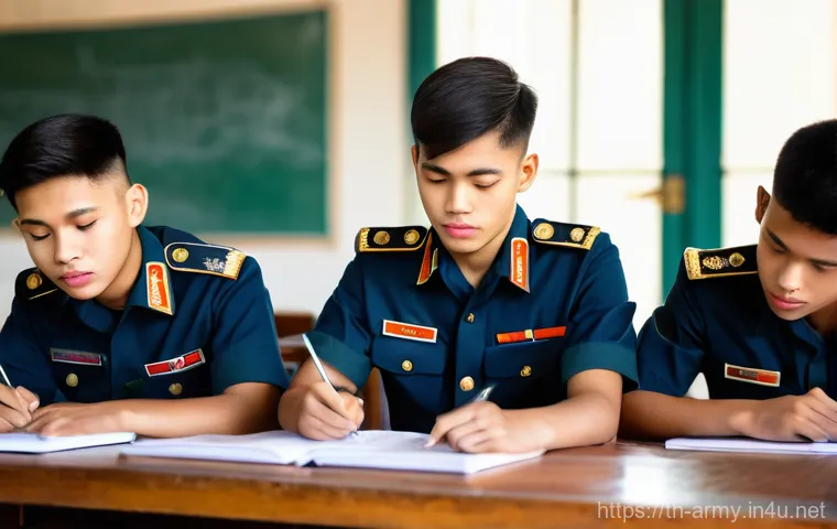 육군 장교 후보생 과정 - **Prompt 1: Royal Thai Army Cadet Physical Training**
    A group of young male Royal Thai Army cade...