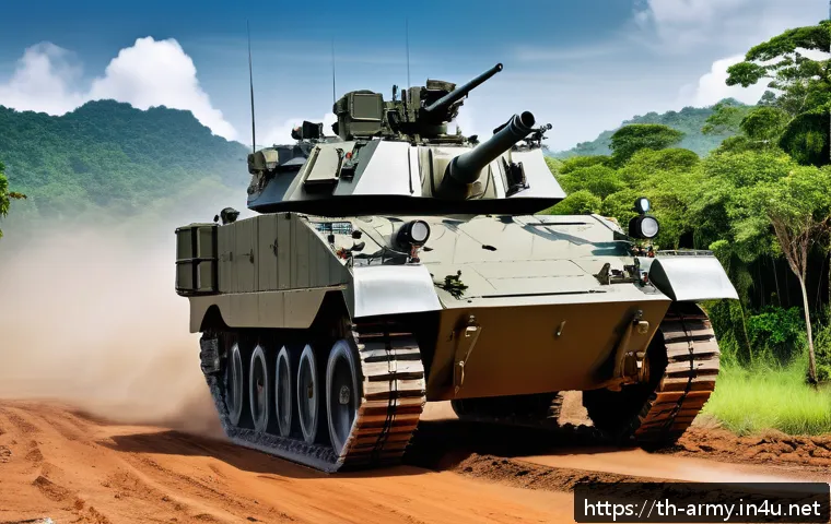 육군 K9 자주포 성능 분석 - A highly detailed and realistic image of a K9 Thunder self-propelled howitzer moving swiftly across ...