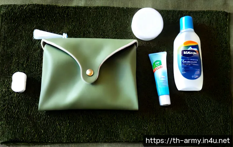 Home 17 육군 훈련소 PX 필수템 - Photorealistic flat lay of essential items for a Thai military training camp canteen purchase: plain...